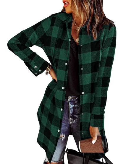 🔥Big Sale 50% OFF🔥Women’s Plaid Longline Shirt Jacket