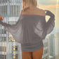Off-the-shoulder long-sleeved T-shirt hip-hugging skirt