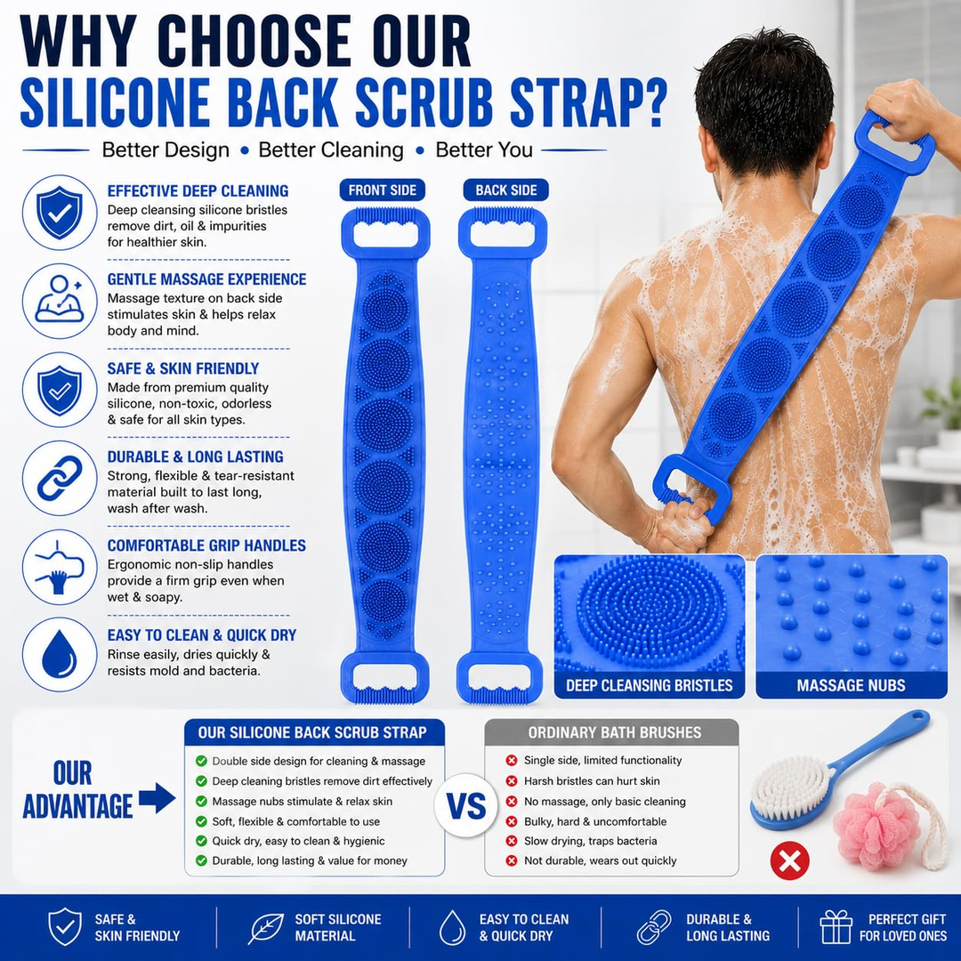 🧼Silicone Back Scrubber for Bath, Double-Sided Body Exfoliating Bath Brush with Soft Silicone Bristles
