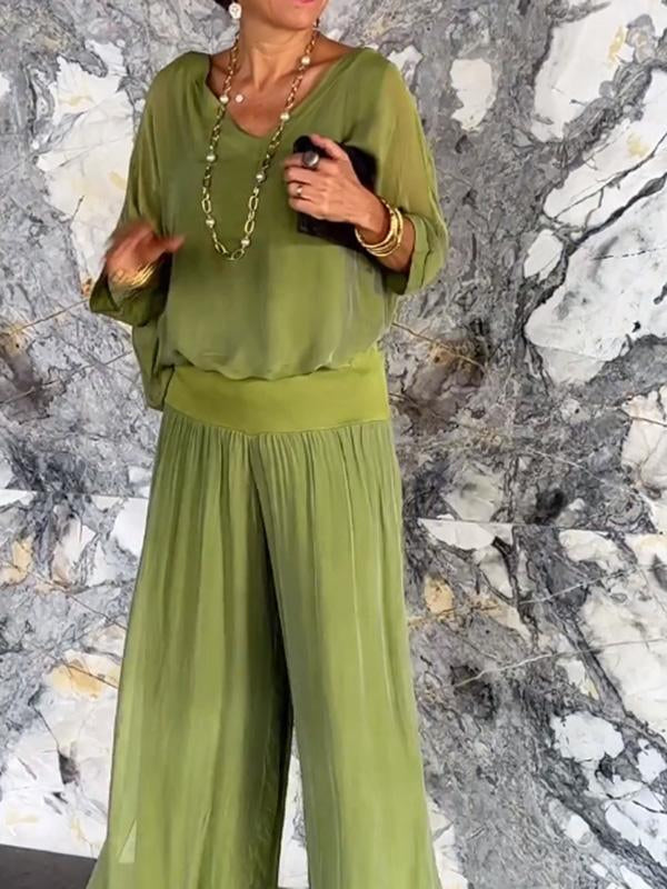 🌺Elegant chiffon wide-leg pants two-piece set （59% OFF）