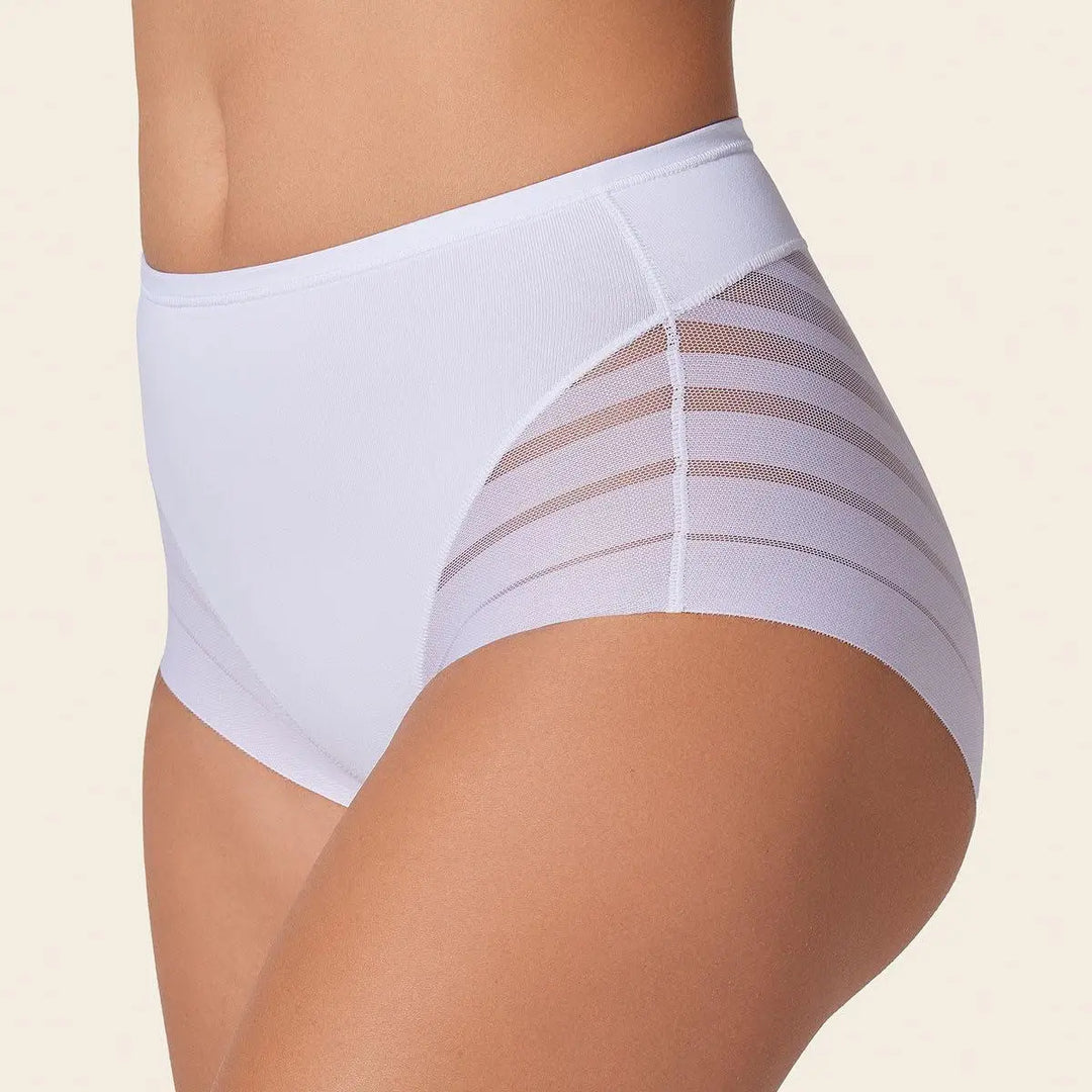 Leonisa High Waisted Invisible Tummy Control Shapewear for Women - Stripe Undetectable Lace Ladies Underwear Panties Flat Leg