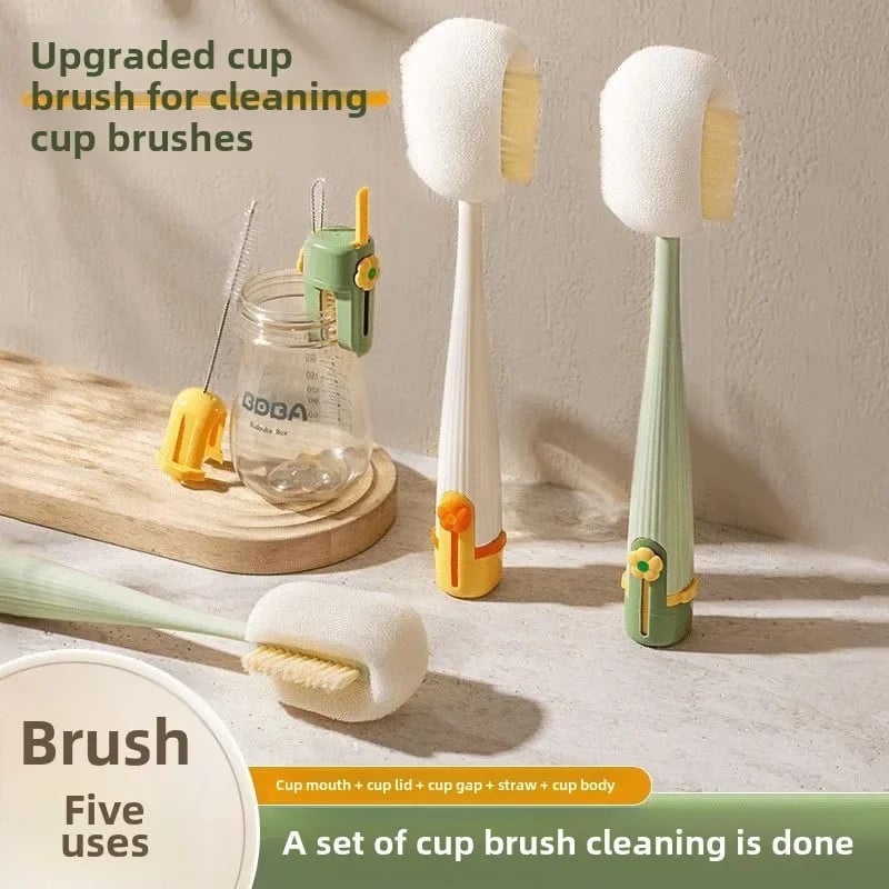 5-in-1 Bottle & Straw Cleaning Brush – Multifunctional Tool for Bottles, Cups, Straws (Cream White/Jasmine Green)-suhui
