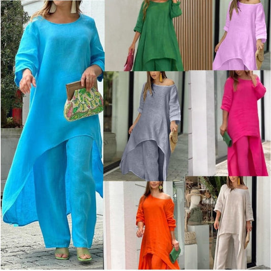 💥Last Day Promotion 49% OFF💥💕Women's Solid Color Linen Fashionable Casual Suit💃💃