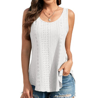 🎁Womens Tank Tops Sleeveless EyeletEmbroidery Scoop Neck Loose Fit Casual SummerFlowy