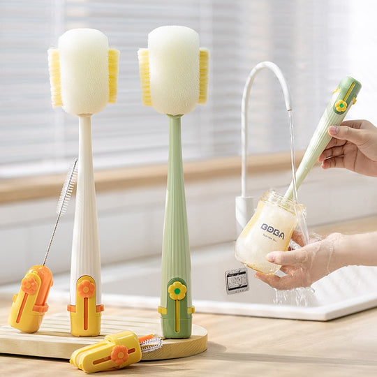 5-in-1 Bottle & Straw Cleaning Brush – Multifunctional Tool for Bottles, Cups, Straws (Cream White/Jasmine Green)-suhui