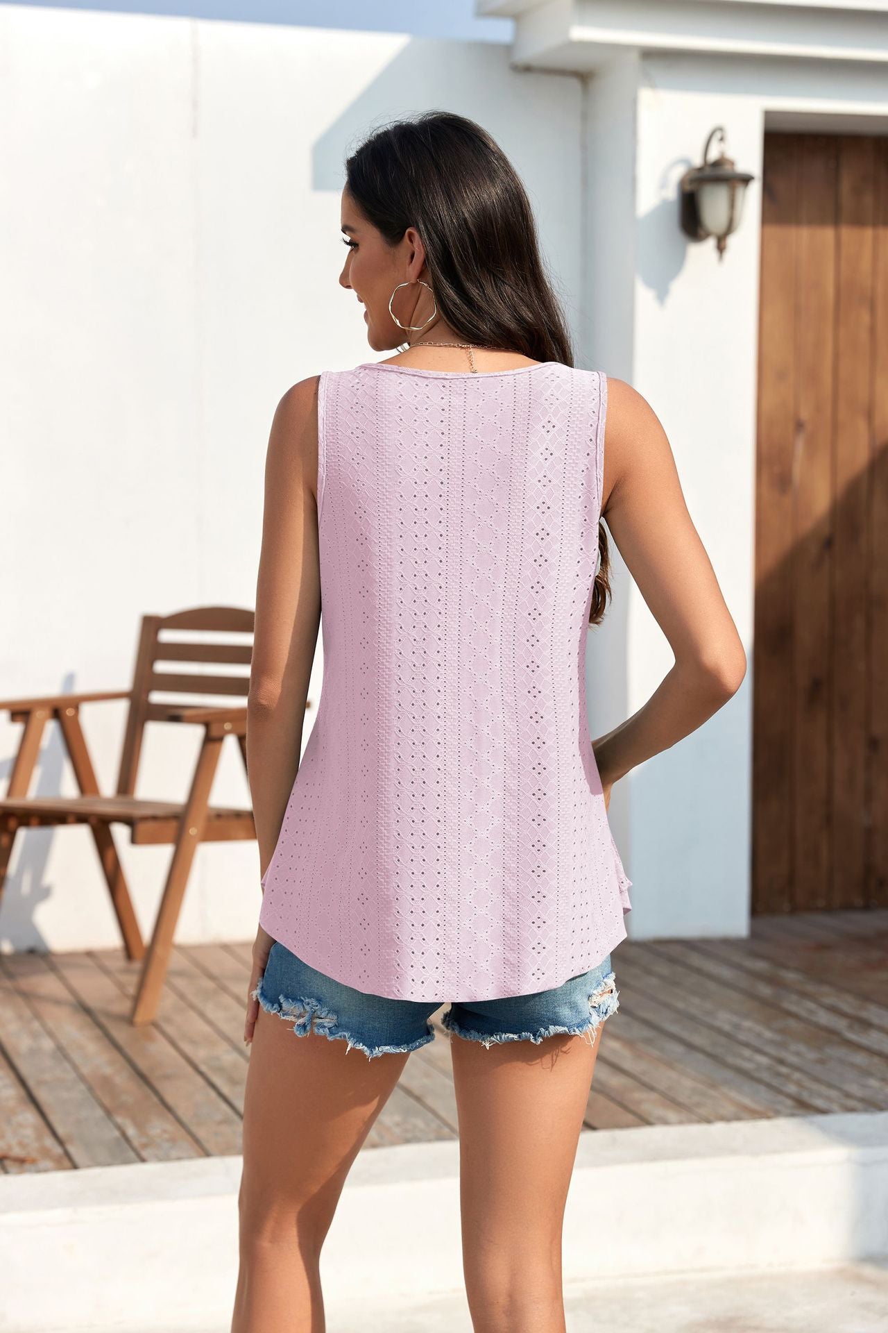 🎁Womens Tank Tops Sleeveless EyeletEmbroidery Scoop Neck Loose Fit Casual SummerFlowy