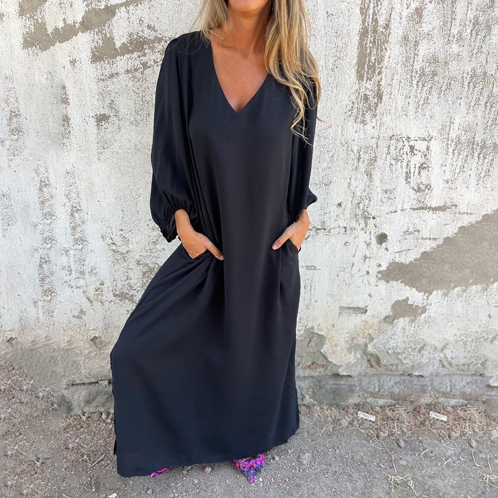 🔥Hot Sale 49% OFF🔥V-neck Solid Color Lantern Sleeve Dress