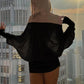Off-the-shoulder long-sleeved T-shirt hip-hugging skirt