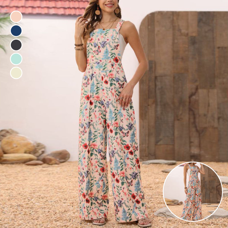 Floral Button Wide Leg Jumpsuit