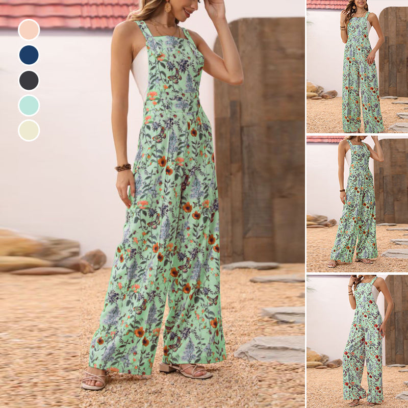 Floral Button Wide Leg Jumpsuit