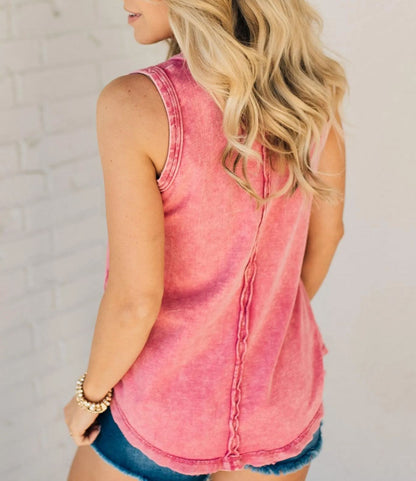 Button Mix Washed Henley Tank