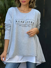 🌸HOT SALE 60% OFF🌸Letter Print Fake Two Piece Long Sleeve T-shirt