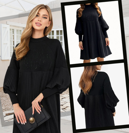 💕 Women's Plus Size Lantern Sleeve Stand Collar Dress