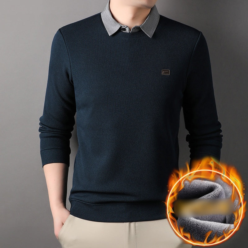 False Two-Piece Men's Warm Knit Sweater