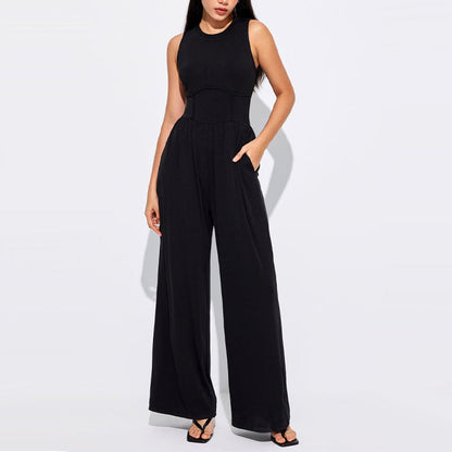 🔥Solid color design, simple and generous! Sleeveless wide leg jumpsuit, show your feminine charm!🔥