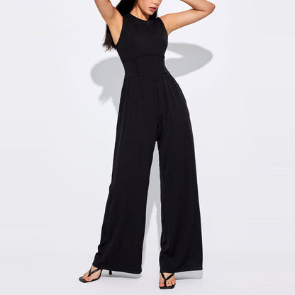 🔥Solid color design, simple and generous! Sleeveless wide leg jumpsuit, show your feminine charm!🔥