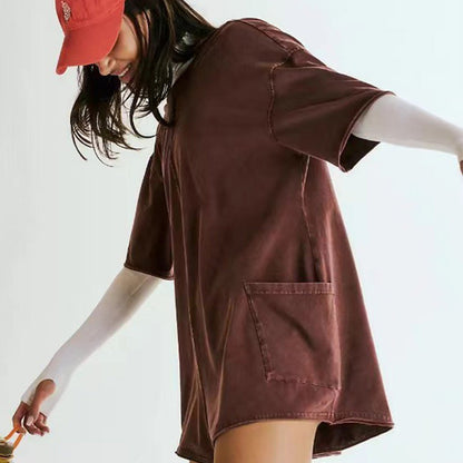 Oversized T-shirt V-shaped Back Romper