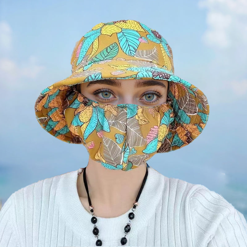 🔥Hot Sale 80% off🔥Floral Large Brimmed Sun Hat with Mask