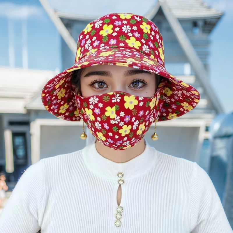 🔥Hot Sale 80% off🔥Floral Large Brimmed Sun Hat with Mask