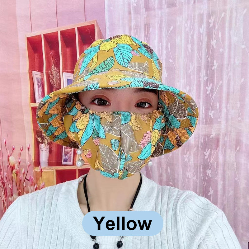 🔥Hot Sale 80% off🔥Floral Large Brimmed Sun Hat with Mask