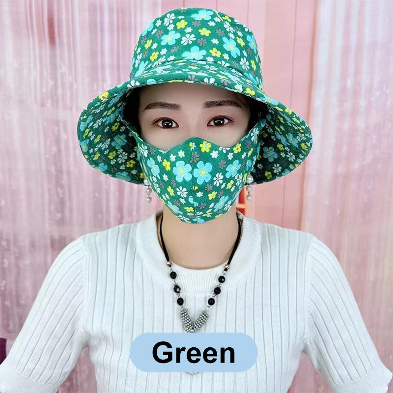 🔥Hot Sale 80% off🔥Floral Large Brimmed Sun Hat with Mask