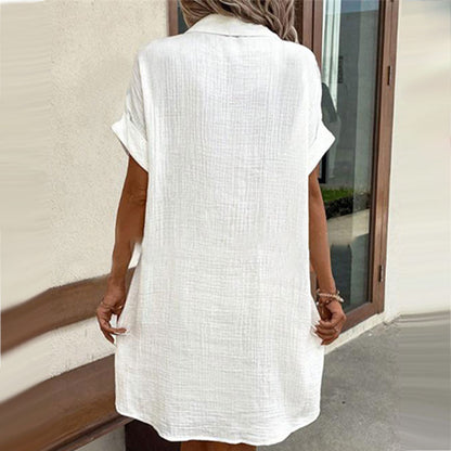 💝Women's Buttoned Short Sleeve Pocket Casual Shirt Dress