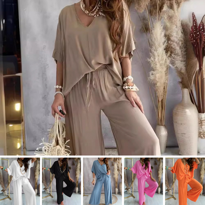 Solid Color Women's Loose Fit Jumpsuit Set