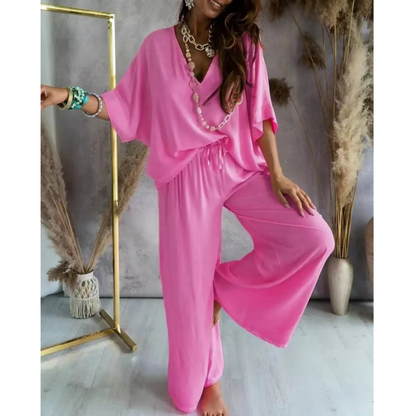 Solid Color Women's Loose Fit Jumpsuit Set