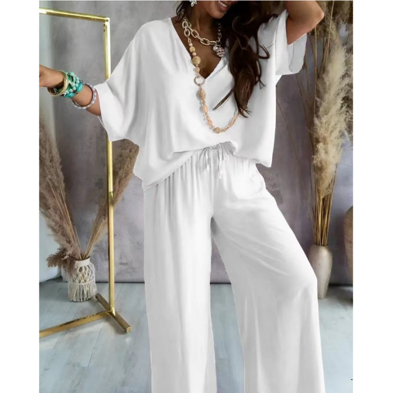 Solid Color Women's Loose Fit Jumpsuit Set