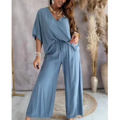 Solid Color Women's Loose Fit Jumpsuit Set