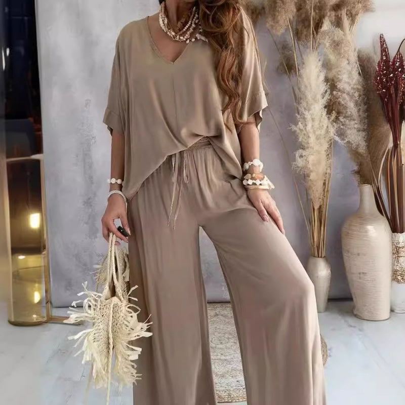 Solid Color Women's Loose Fit Jumpsuit Set