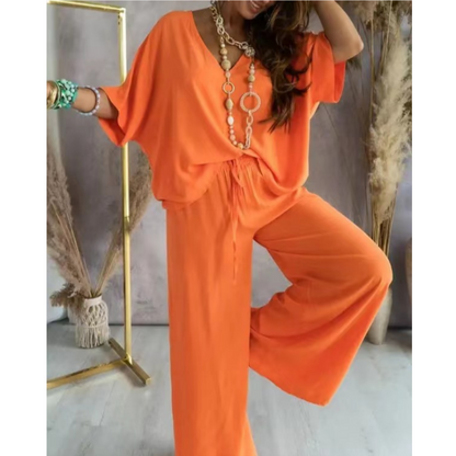 Solid Color Women's Loose Fit Jumpsuit Set