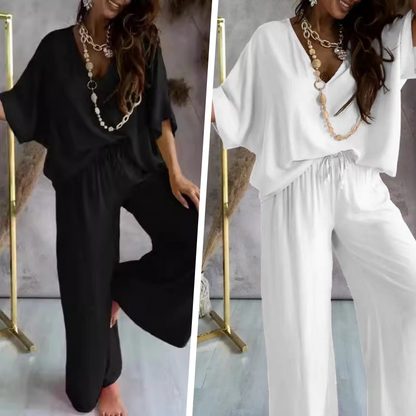 Solid Color Women's Loose Fit Jumpsuit Set