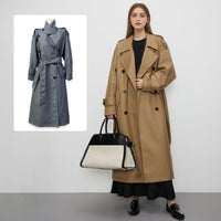 Women's Lapel Double Breasted Long Trench Coat with Belt