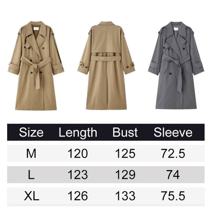 Women's Lapel Double Breasted Long Trench Coat with Belt