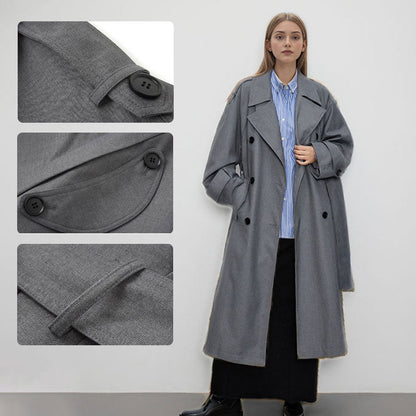 Women's Lapel Double Breasted Long Trench Coat with Belt