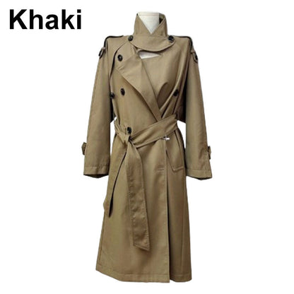 Women's Lapel Double Breasted Long Trench Coat with Belt