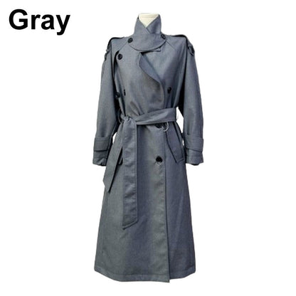 Women's Lapel Double Breasted Long Trench Coat with Belt