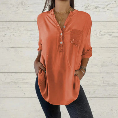 ⏳Limited Sale 49% OFF🌸Women's Sequin Patchwork V-neck Shirt