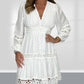 Women's White Vintage Hollow Out Lace V-Neck Dress