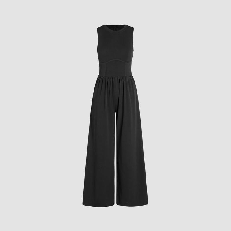 Women’s Solid Sleeveless Wide Leg Jumpsuit