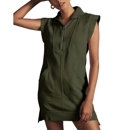 Women's Sporty Half Zip Pullover Sleeveless Mini Dress