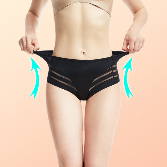 Leonisa High Waisted Invisible Tummy Control Shapewear for Women - Stripe Undetectable Lace Ladies Underwear Panties Flat Leg