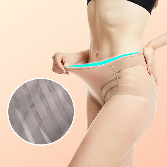 Leonisa High Waisted Invisible Tummy Control Shapewear for Women - Stripe Undetectable Lace Ladies Underwear Panties Flat Leg