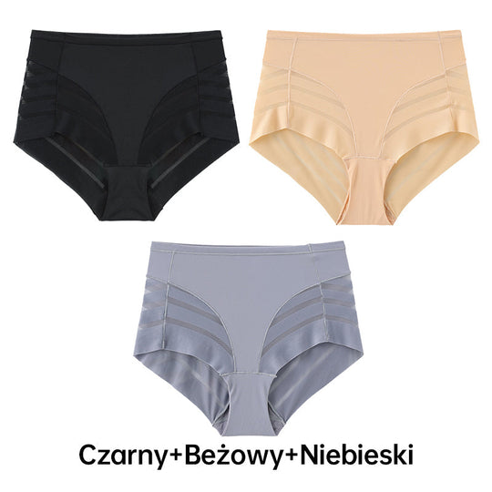 Leonisa High Waisted Invisible Tummy Control Shapewear for Women - Stripe Undetectable Lace Ladies Underwear Panties Flat Leg