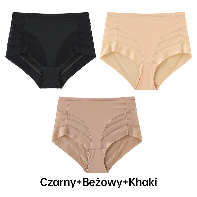 Leonisa High Waisted Invisible Tummy Control Shapewear for Women - Stripe Undetectable Lace Ladies Underwear Panties Flat Leg