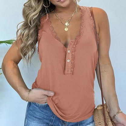 🔥Great Sale💝Women's V-neck Button Sleeveless Tank Top