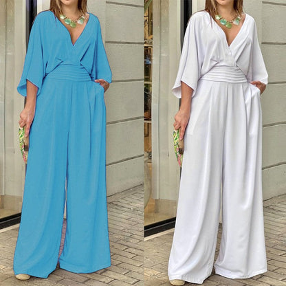 💞Women's Elegant V-Neck Wide Leg Jumpsuit💫