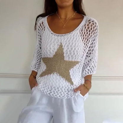 ⏰50% discount⌛🔥Women's Fashion Round Neck Crochet Knit Fishnet Top