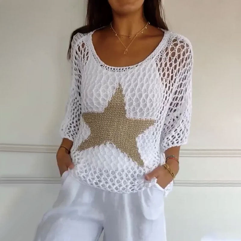 ⏰50% discount⌛🔥Women's Fashion Round Neck Crochet Knit Fishnet Top